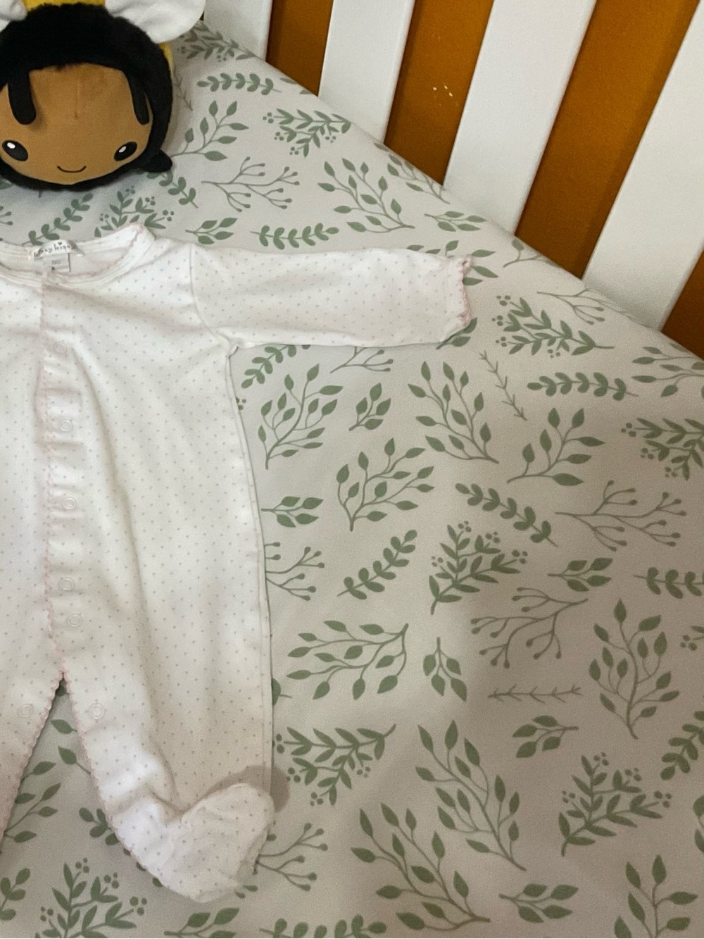Kissy Kissy White Footed Sleeper with Pink Dot Trim